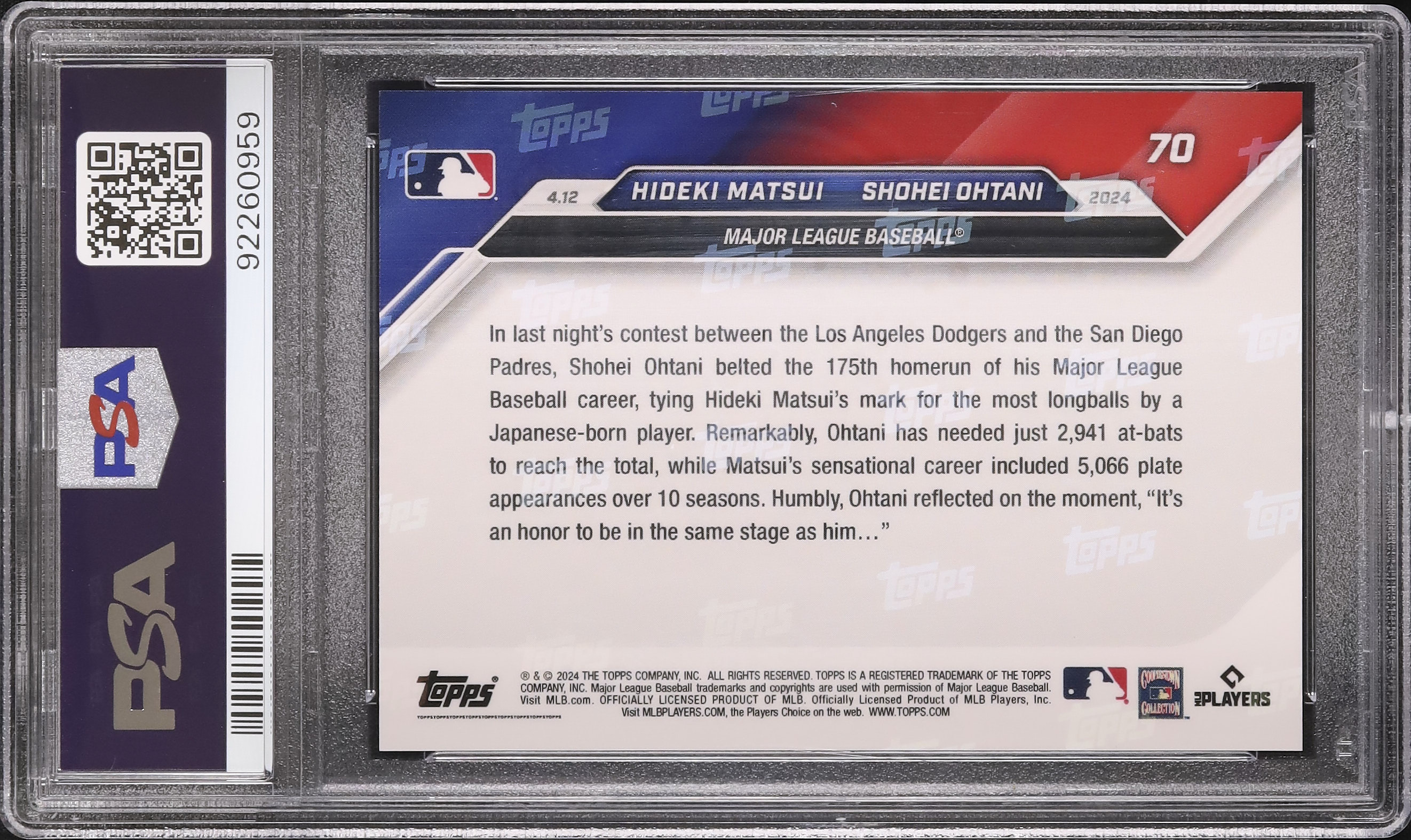 psa10 大谷翔平　松井秀喜 2024 松井秀喜/大谷翔平 PSA 10 - カルドバ