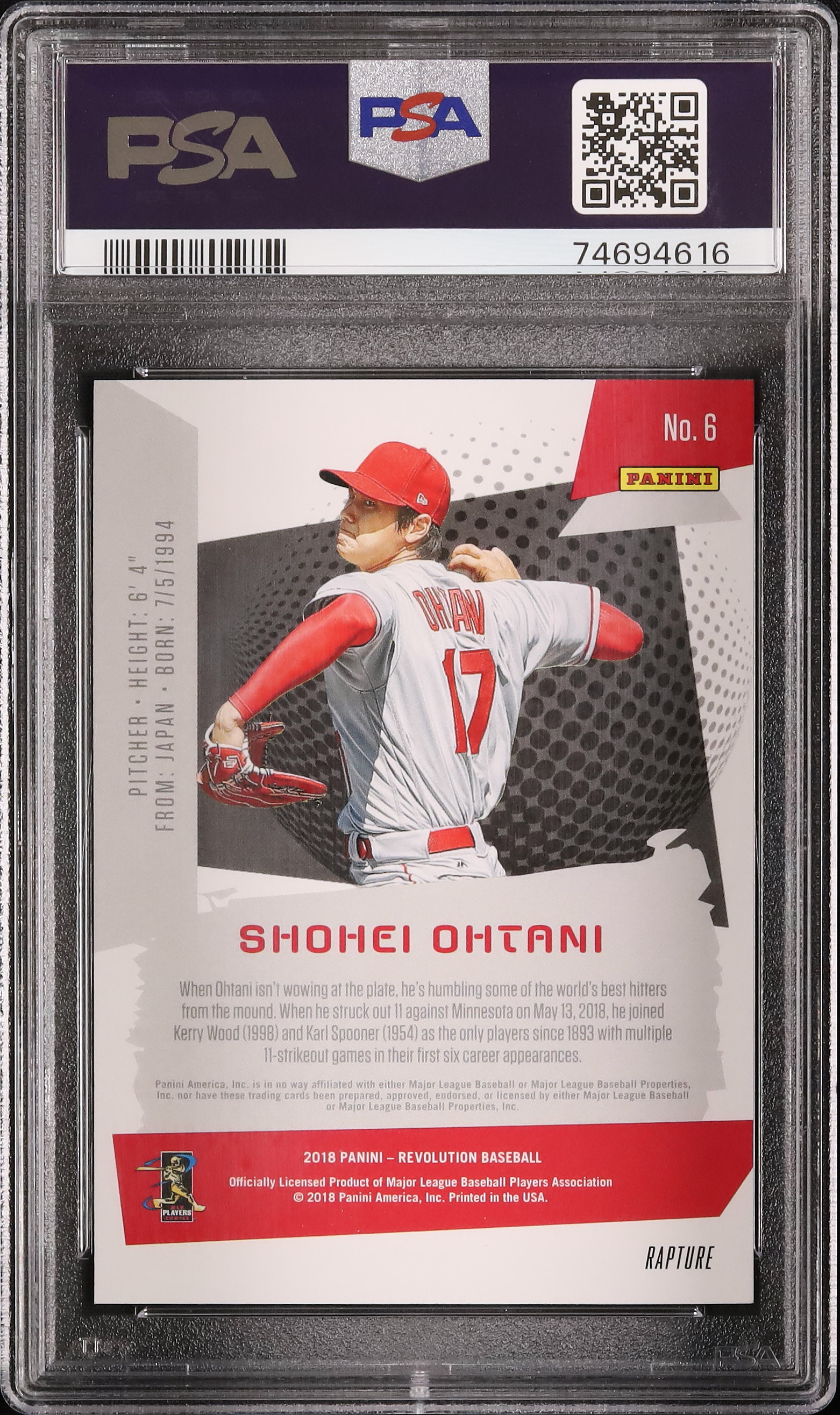 大谷翔平ルーキーカードpanini 2018 PSA10