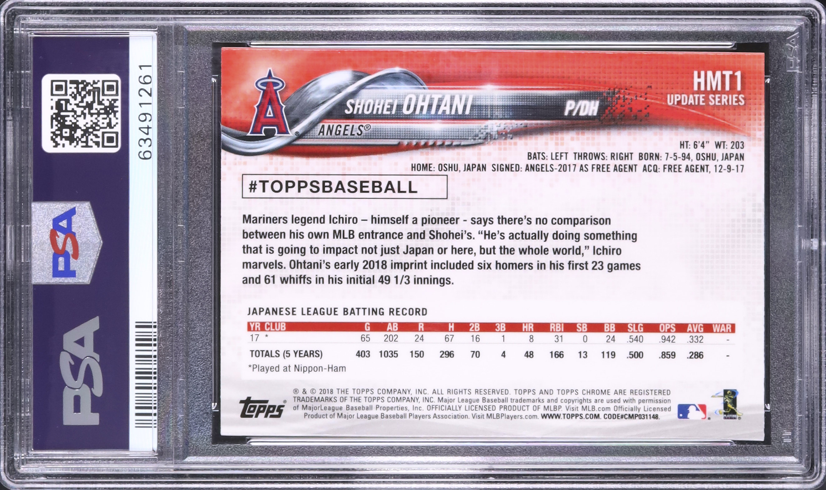 2018 大谷翔平 PSA 9 RC - カルドバ