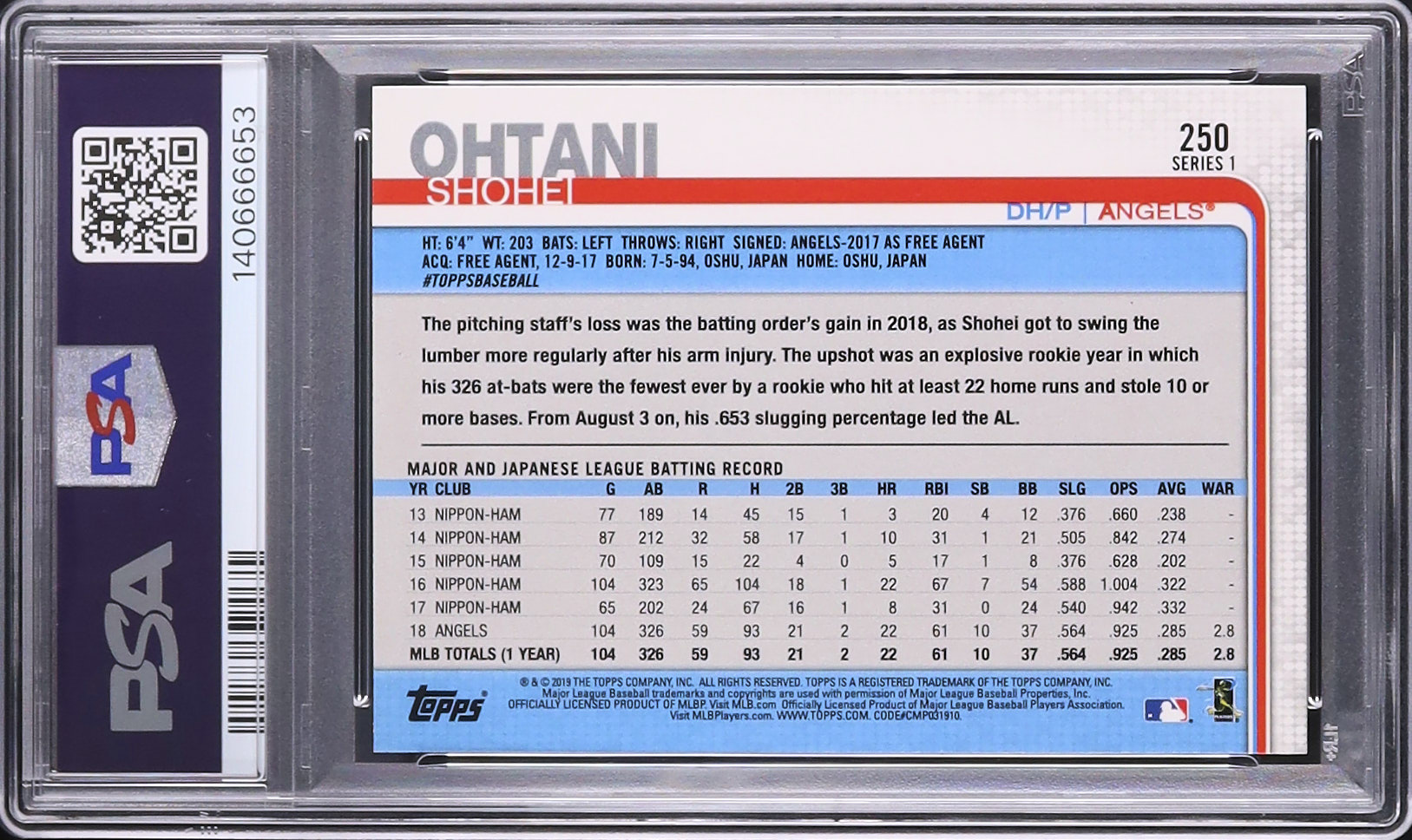 2019 大谷翔平 PSA 8 - カルドバ