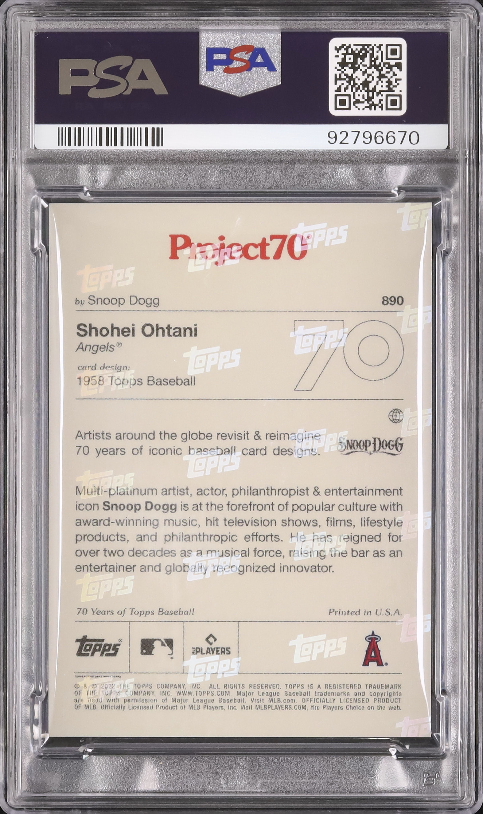 PSA10 TOPPS 大谷翔平SNOOP DOGG Project70