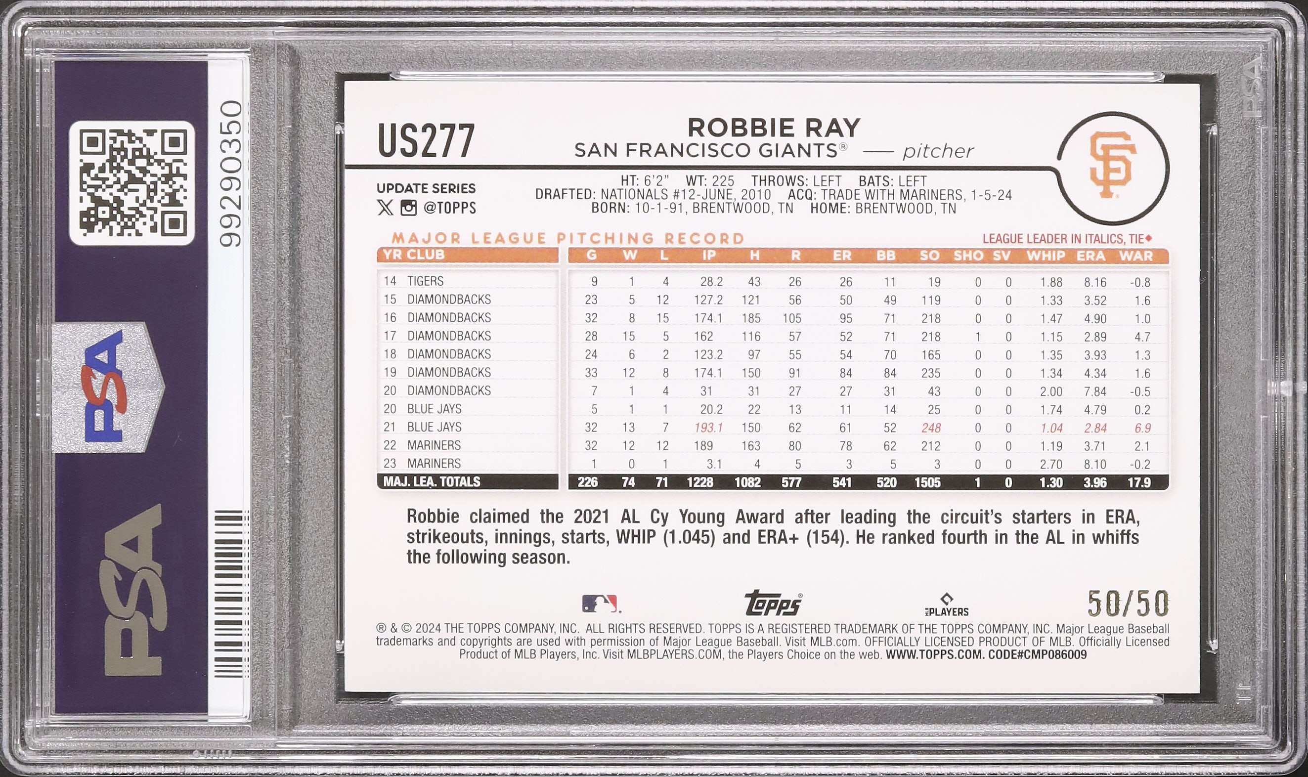 2024 Robbie Ray PSA 8 ED - Cardova Japan