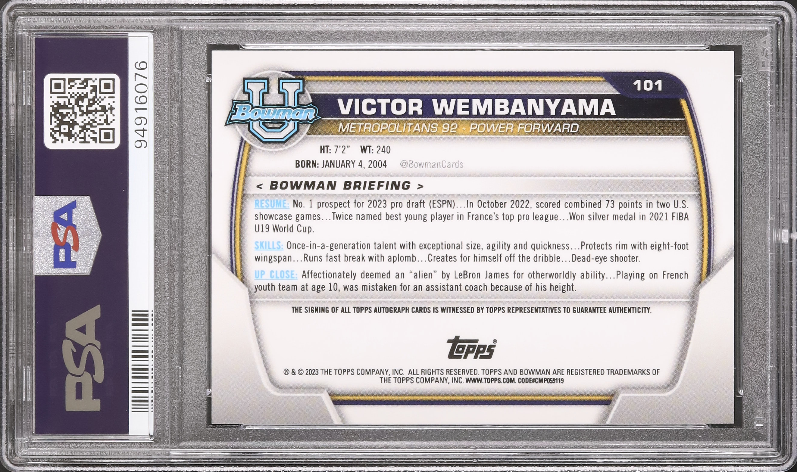 2022 ビクター・ウェンバンヤマ PSA 10 サイン入り - カルドバ