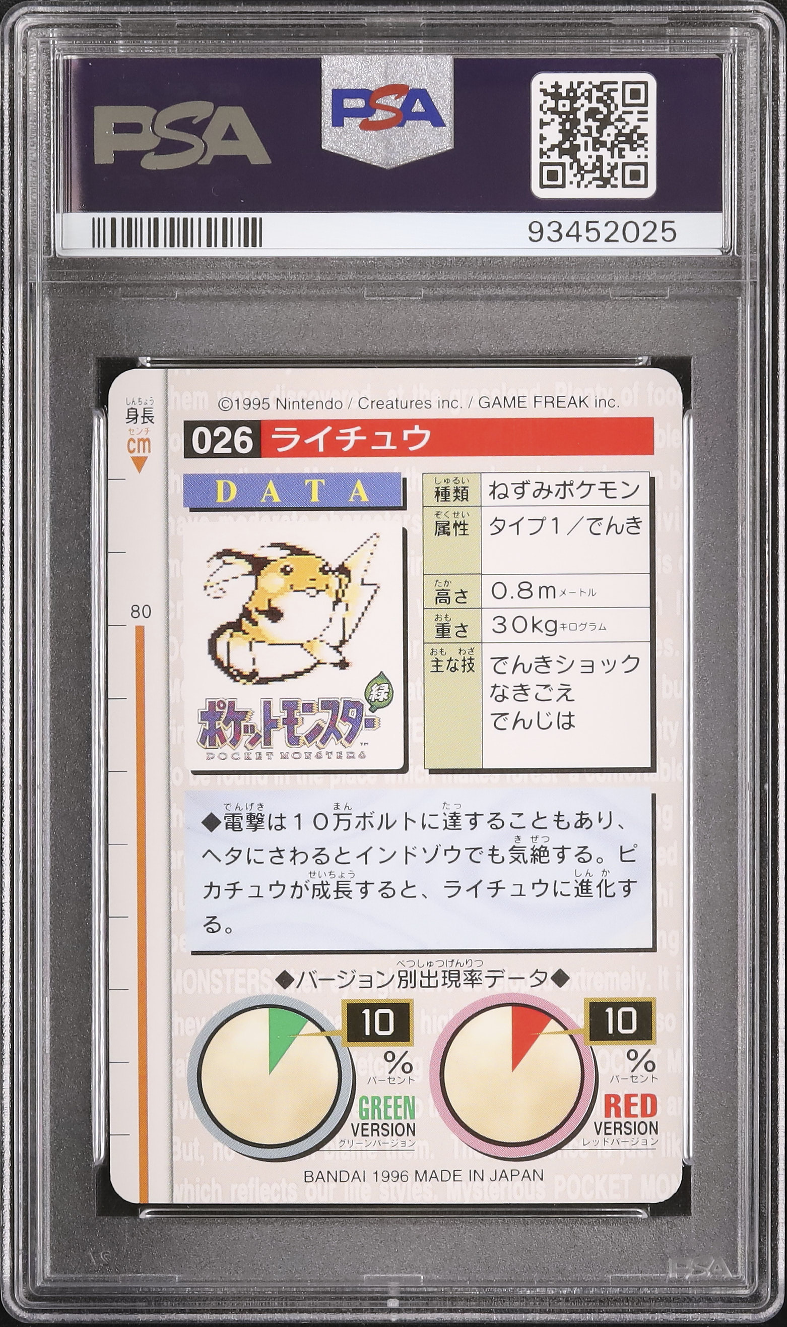 1996 ライチュウ PSA 10 グリーン - カルドバ