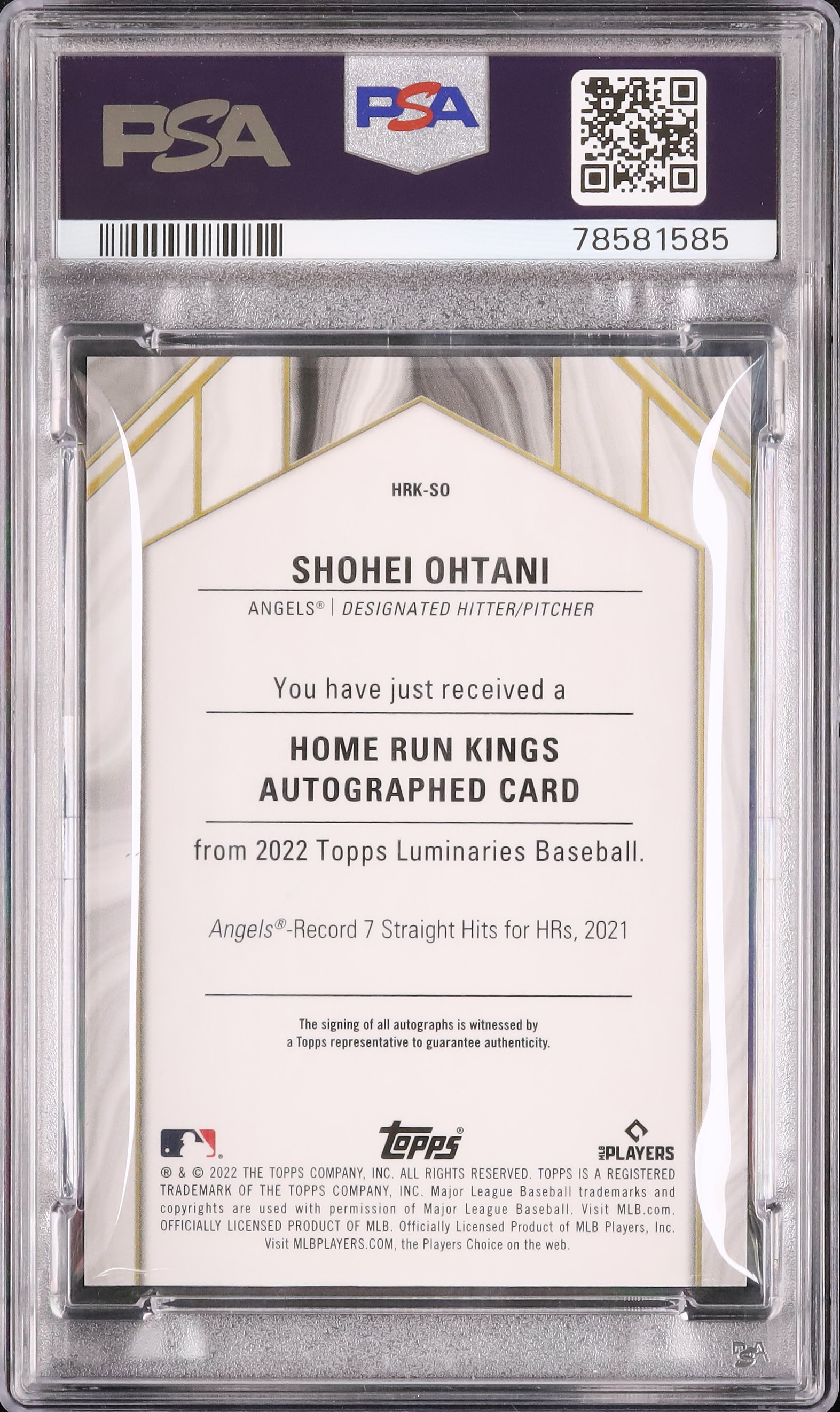 2022 大谷翔平 PSA 9 サイン入り - カルドバ