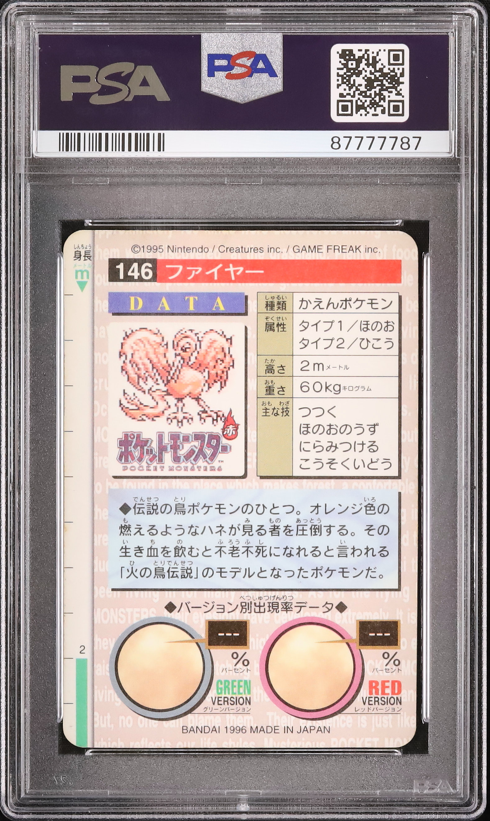1996 Moltres PSA 8 Prism - Cardova Japan