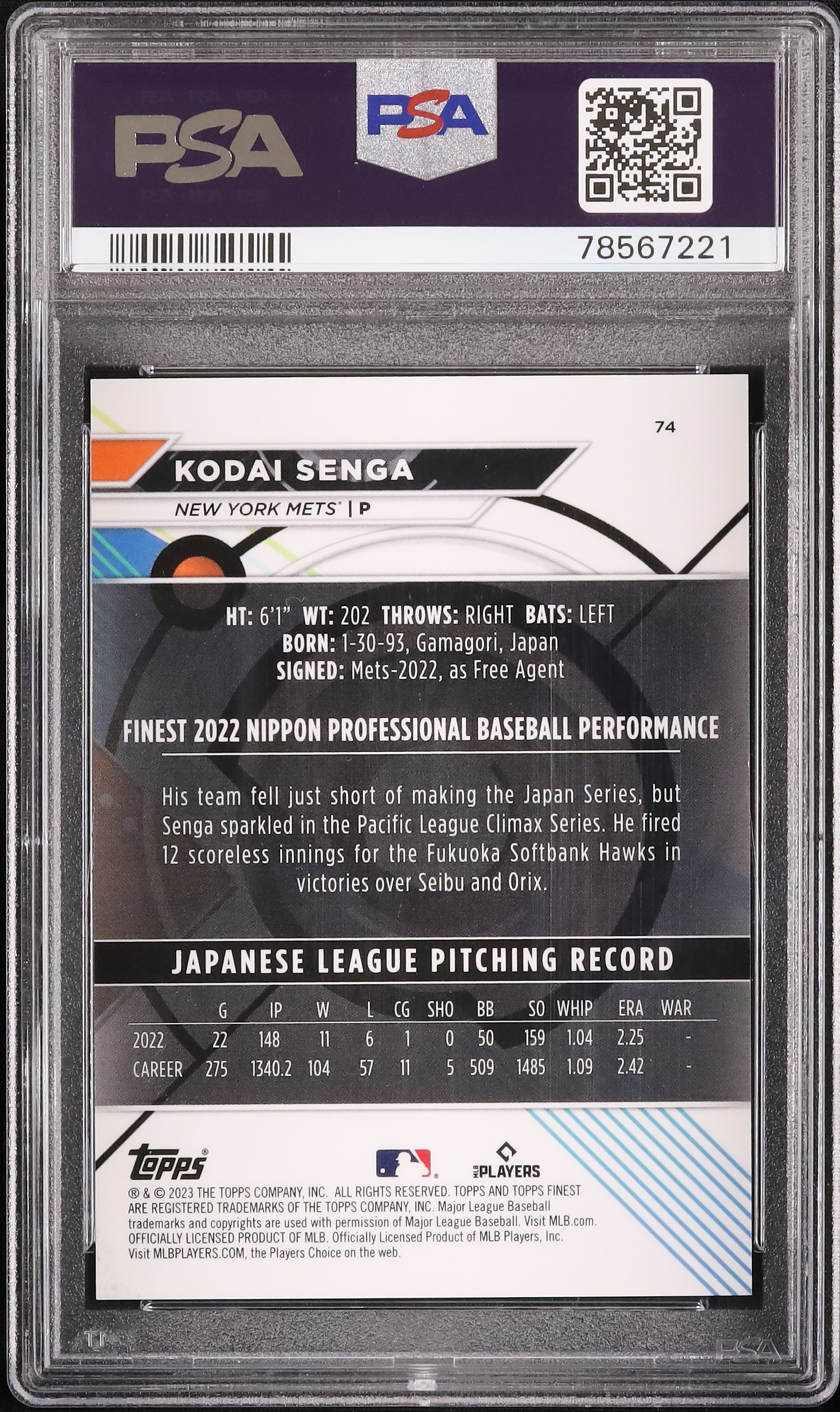2023 Kodai Senga PSA 9 RC - Cardova Japan