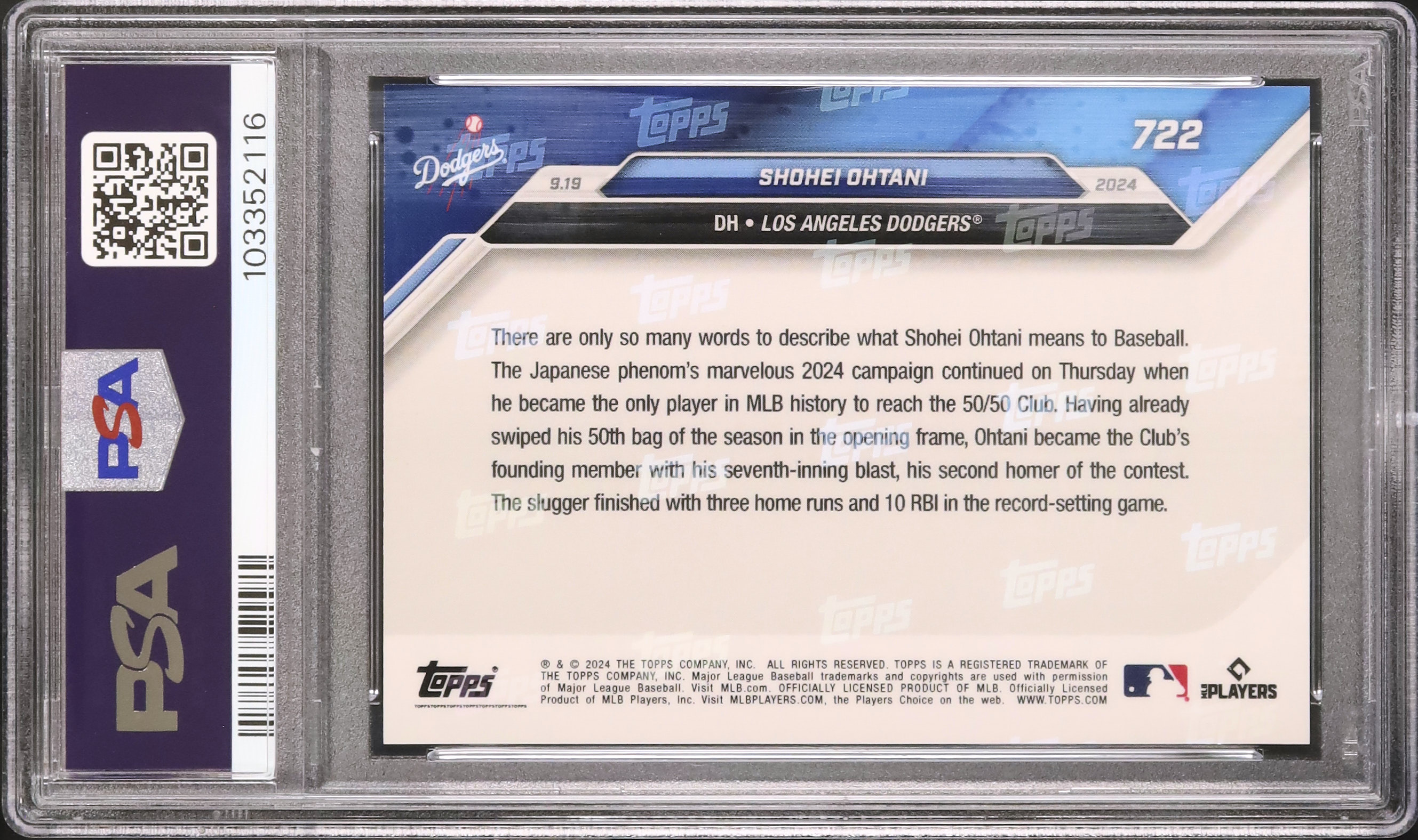 大谷翔平 本物保証 2024/9/19 50-50達成試合チケットPSA認証10 大谷が前人未到の50-50達成 - Topps Ripped