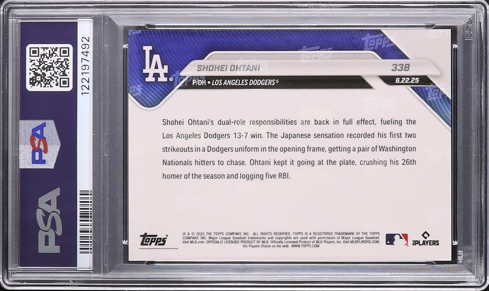 2025 大谷翔平 PSA 10 - カルドバ