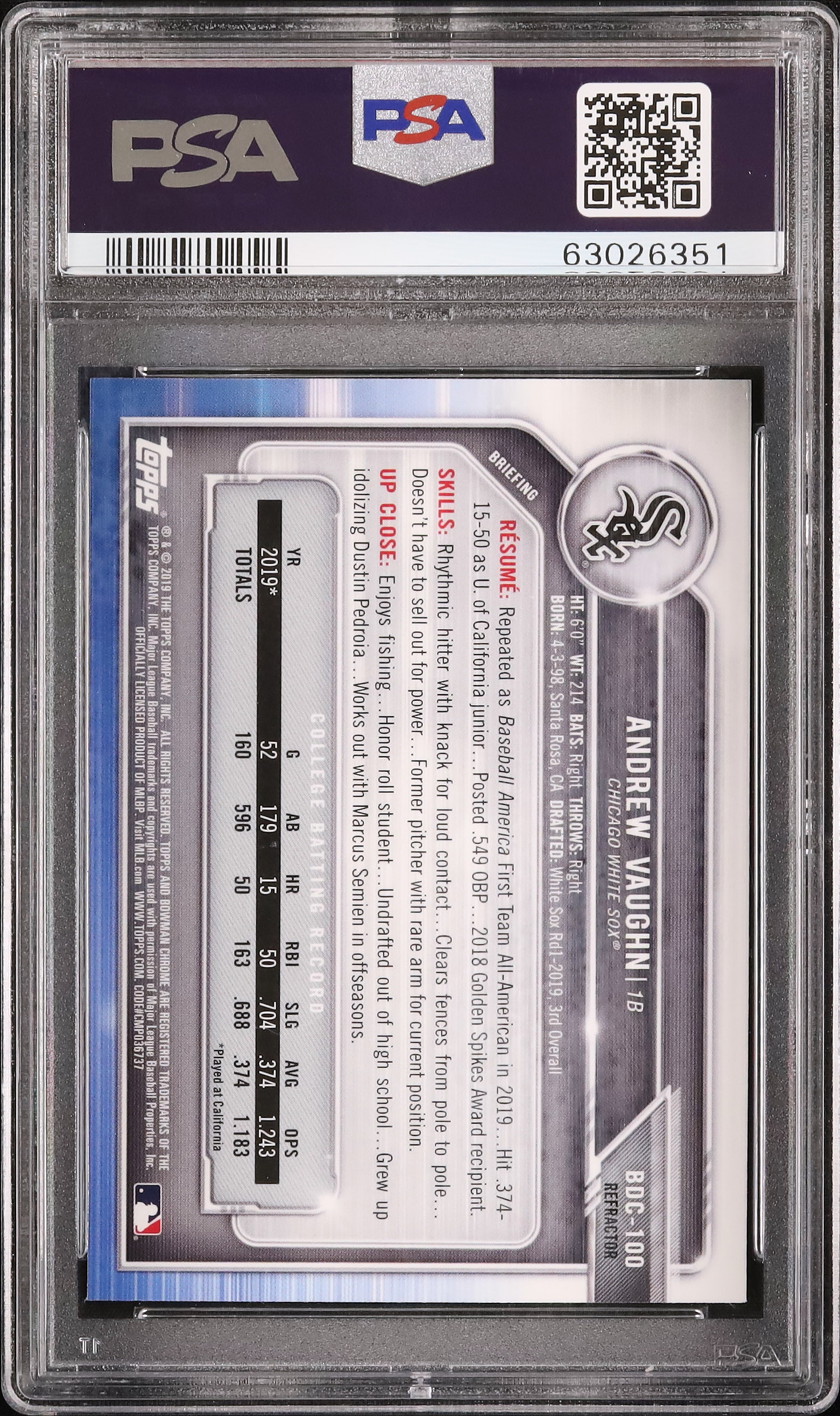 2019 アンドリュー・ボーン PSA 9 リフラクター - カルドバ