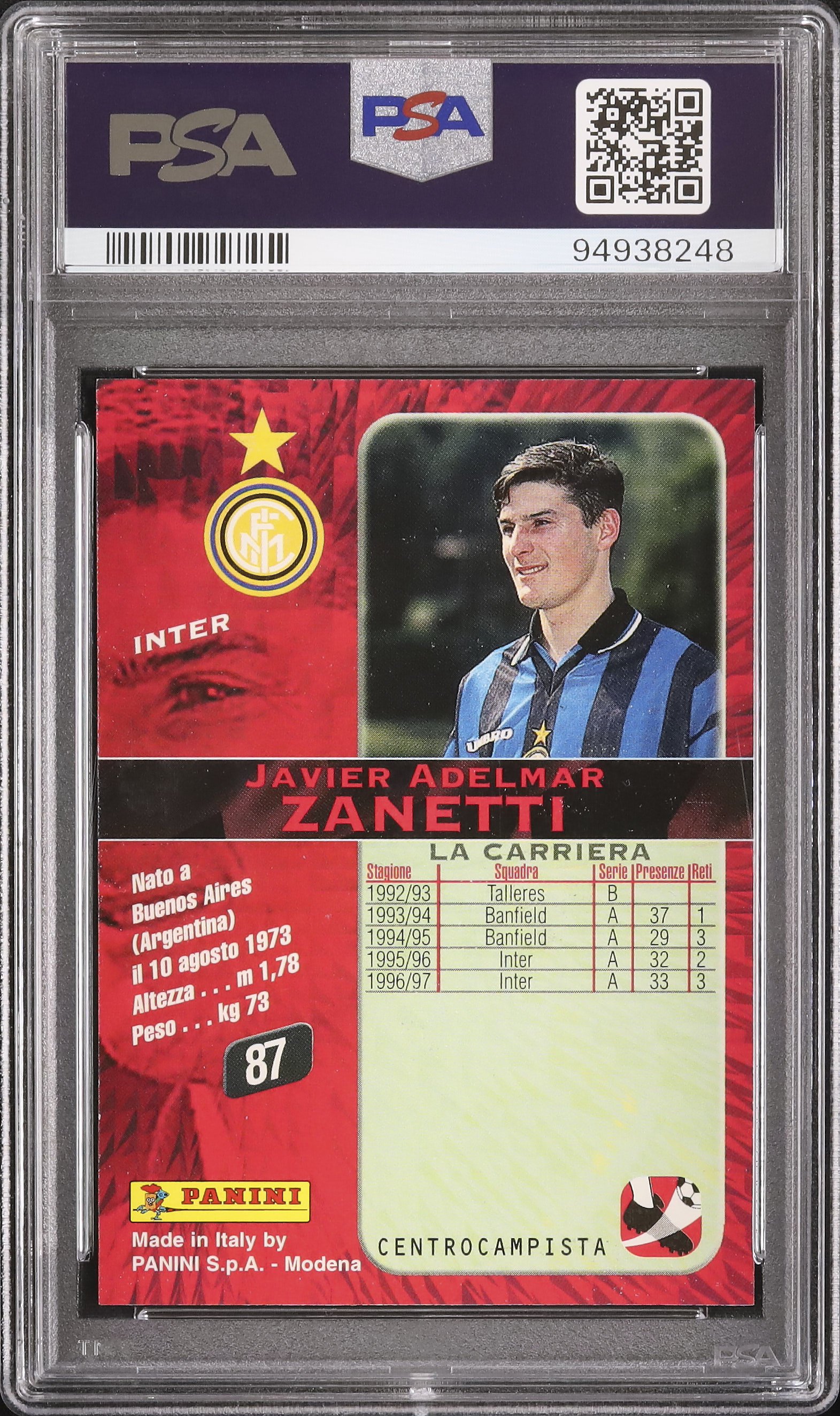 1997 Javier A. Zanetti PSA 8 - Cardova Japan