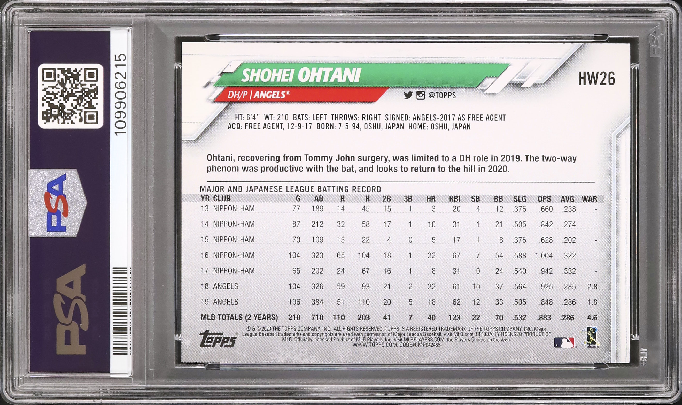 2020 大谷翔平 PSA 10 - カルドバ